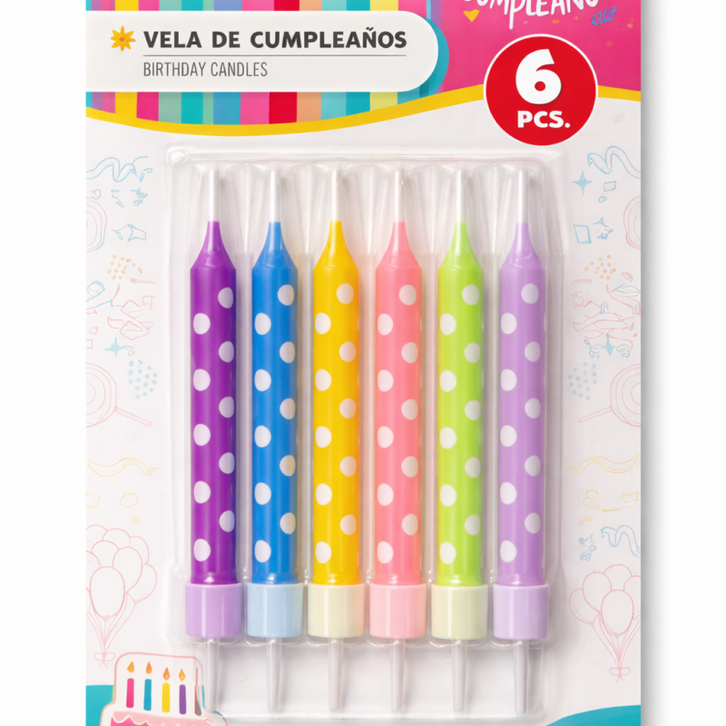 Vela Espiral Multicolor - 6 unidades