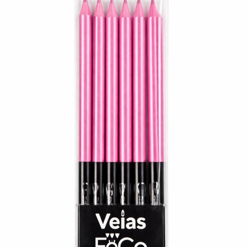 Vela Cromada Rosada  - 6 Unidades