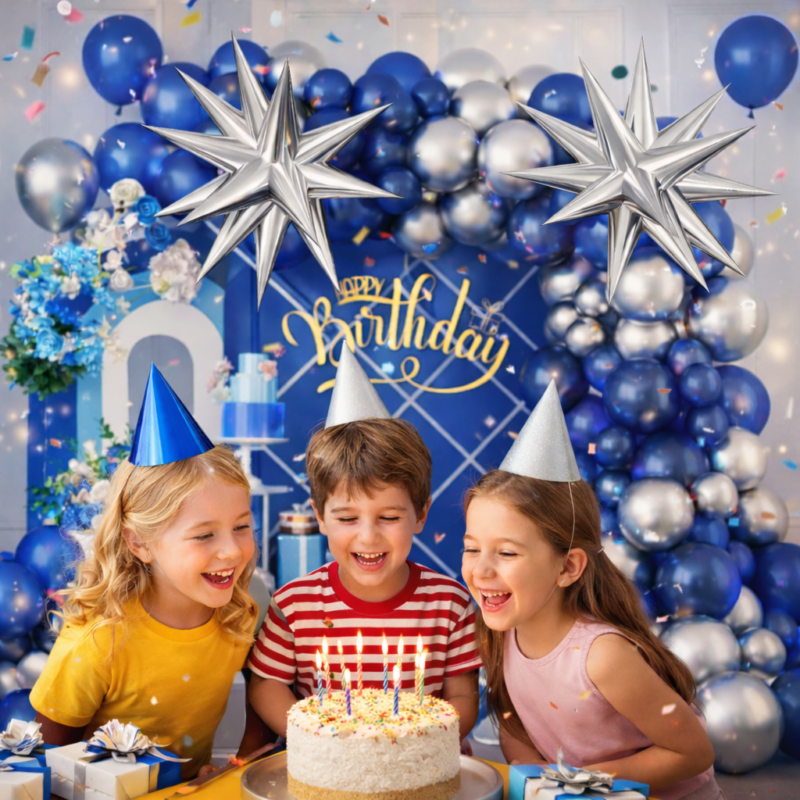 Set De Globos Azul Y Plata Para Arco Orgánico