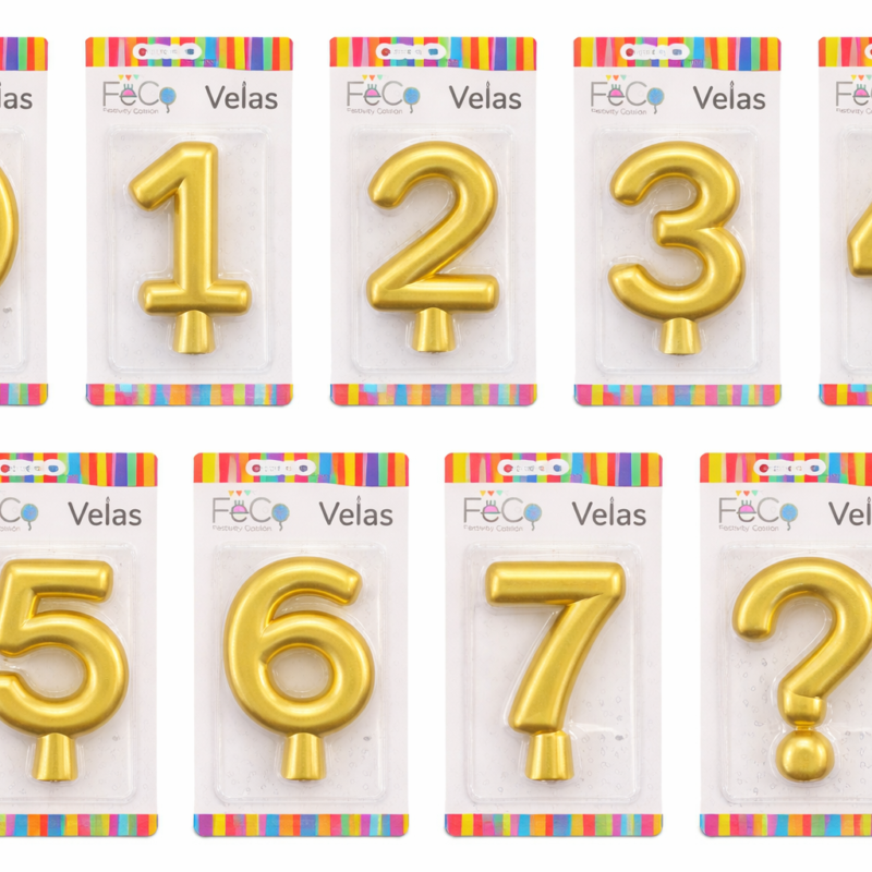 Vela Número Metalizada Dorada