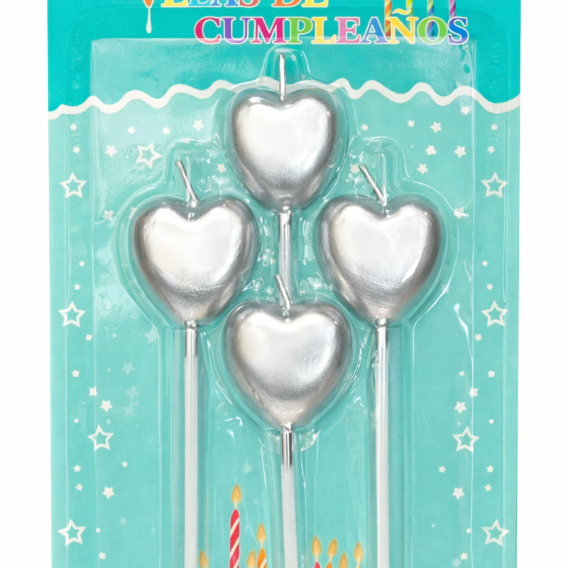 Vela Corazón Plateada - 4 unidades