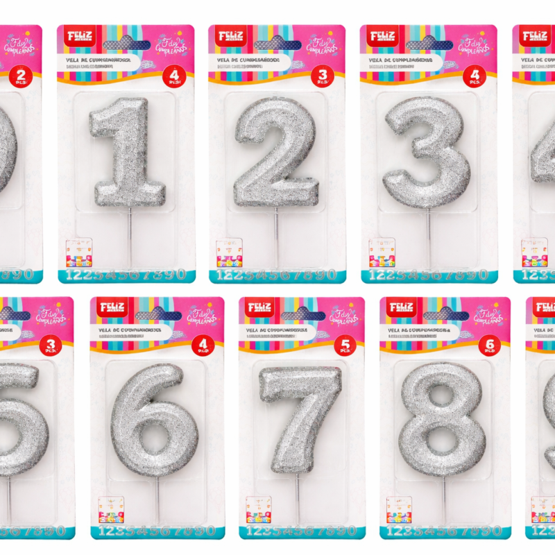 Vela Número Glitter Plateada