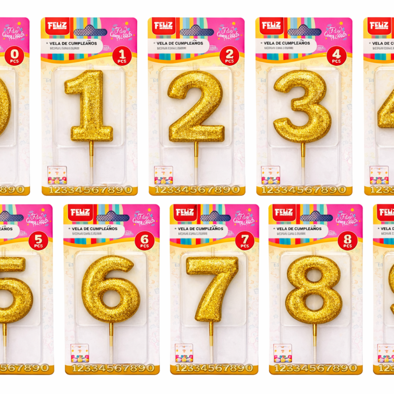 Vela Número Glitter Dorada