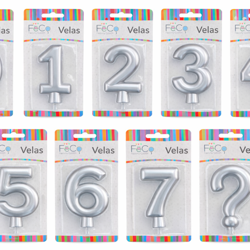 Vela Número Metalizada Plateada