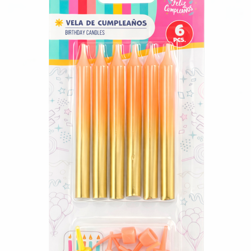 Vela Pastel Oro Naranja - 6 unidades