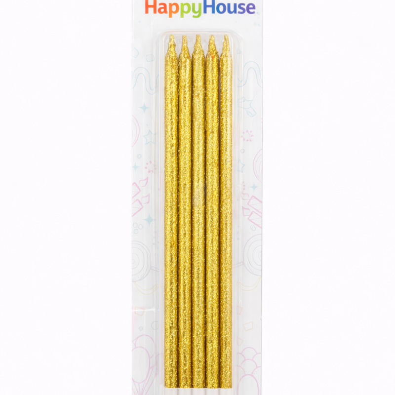 Vela Larga Glitter Dorada - 6 unidades