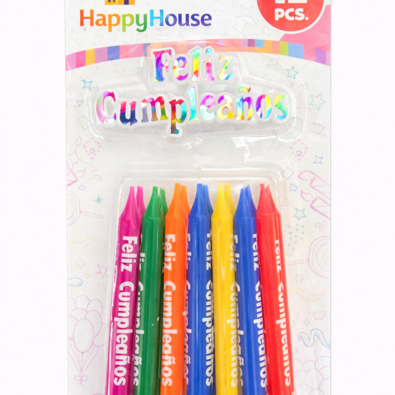 Vela con Placa Multicolor - 12 unidades